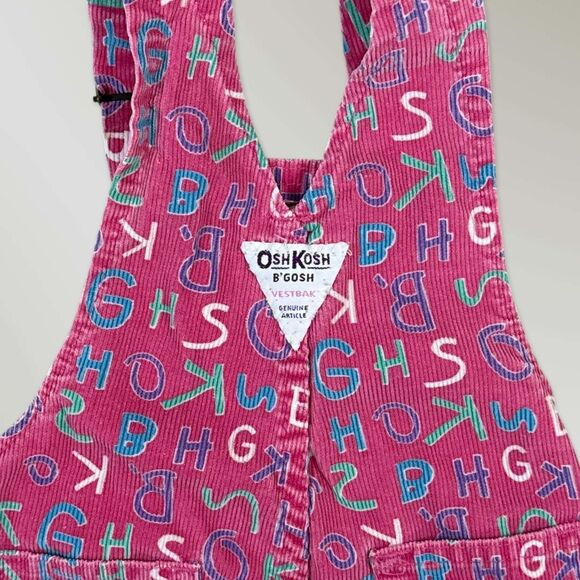 Vintage Oshkosh B'gosh Girl's Overalls Pink Alphabet Print Bibs Size 18 mos - Picture 5 of 10